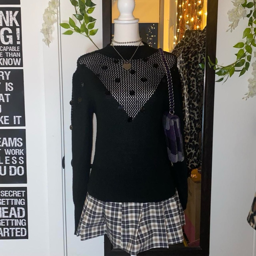 90s vintage style gothic vampire girl sequin sweater top